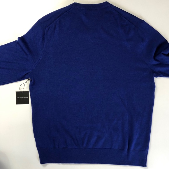 Saks Fifth Avenue Wool Blend Cobalt Blue V Neck Sweater - Picture 7 of 8